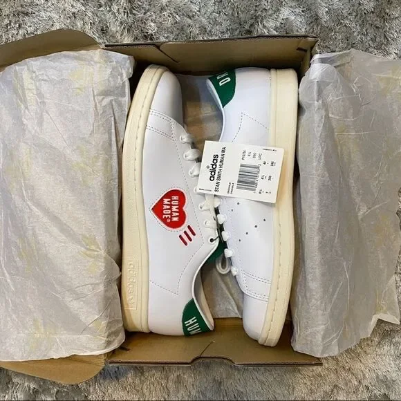 Pharrell Human Made X Adidas Stan Smith White Sneakers Red Heart NWT SZ Men 7 - Picture 3 of 16